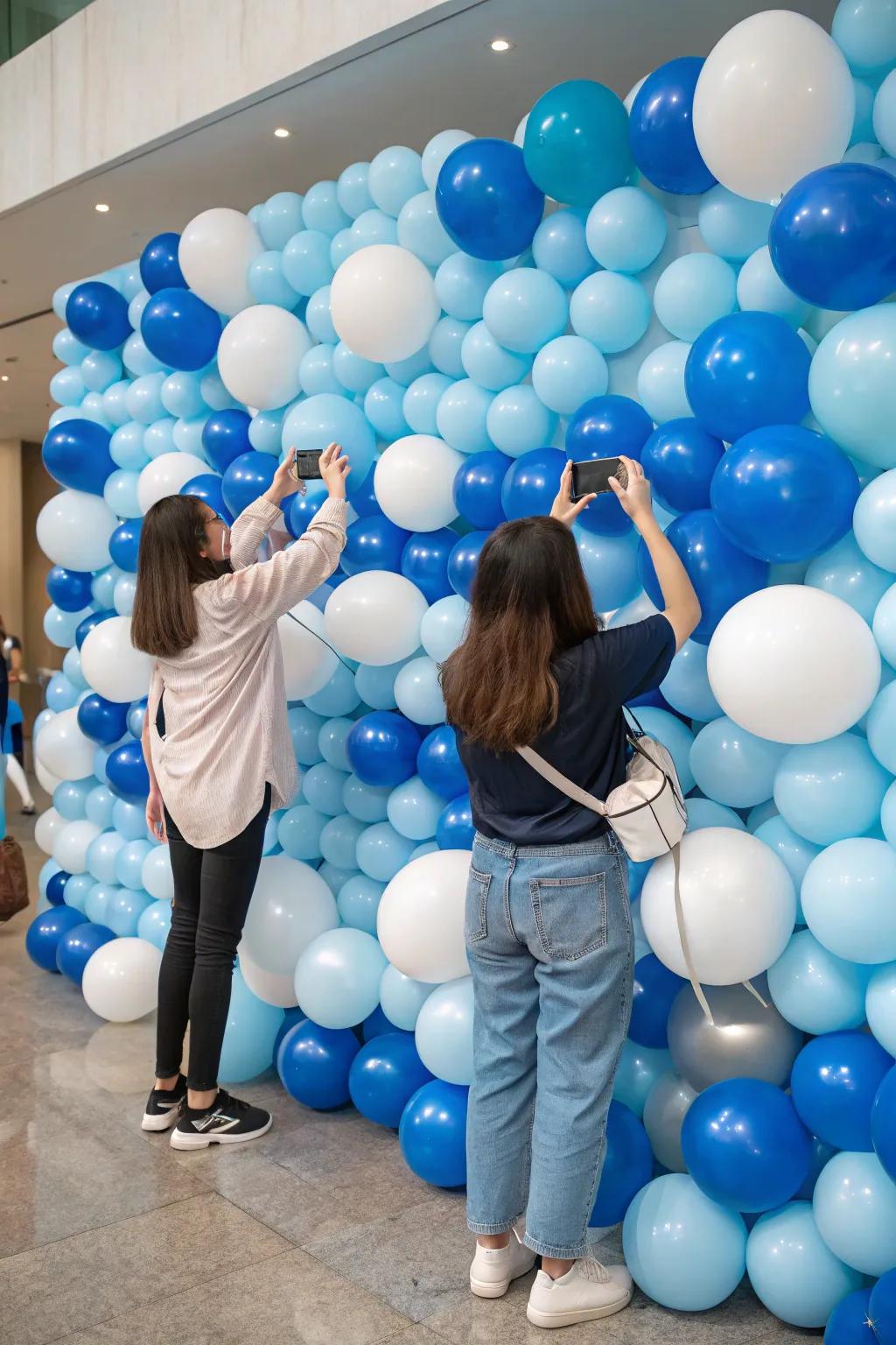 An interactive balloon wall offers a fun and memorable photo backdrop.
