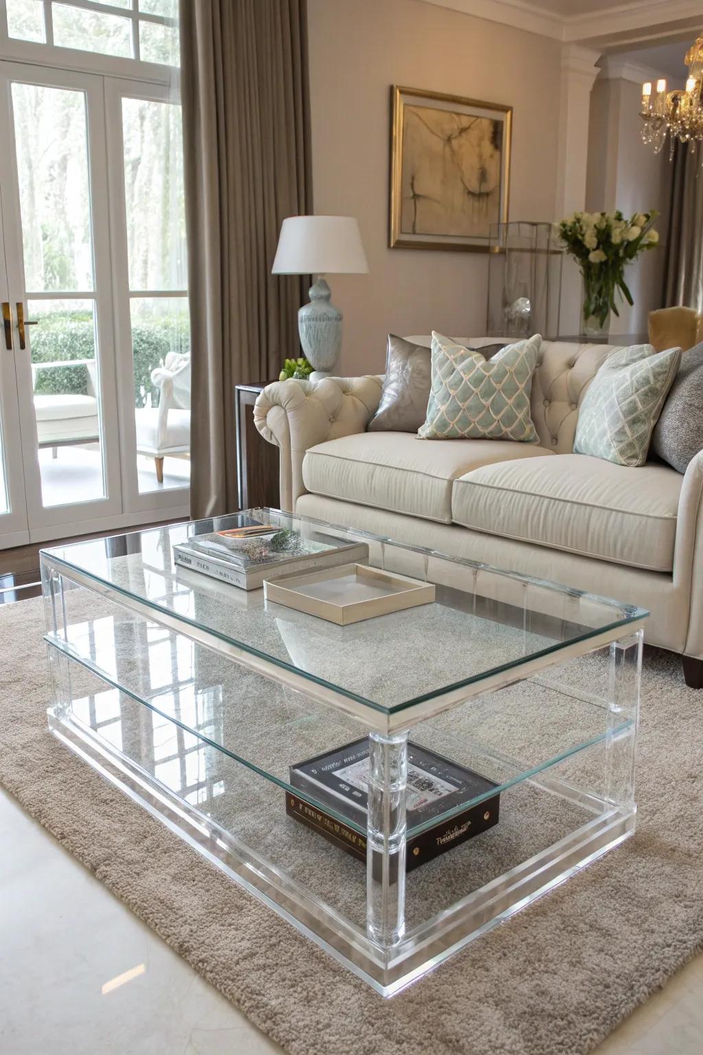 See-through furniture adds function without visual clutter.
