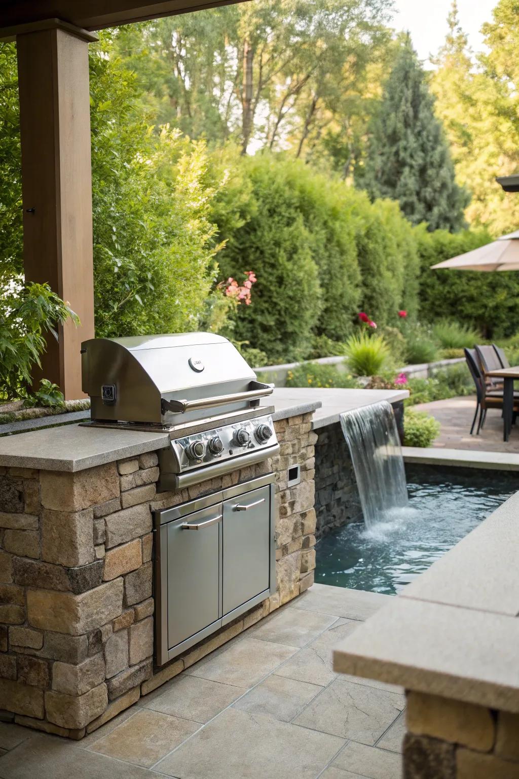 A water aspect elevates the tranquility of your BBQ experience.