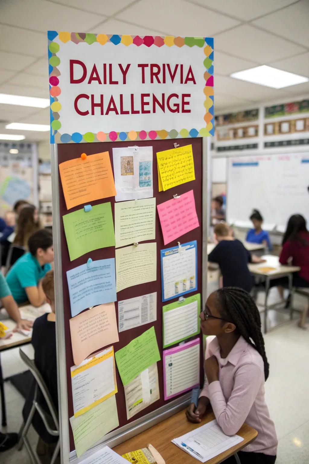 A trivia board that adds fun and learning to lunchtime.