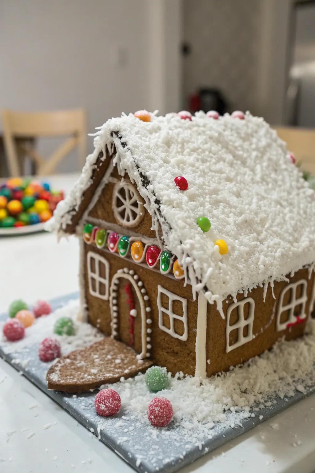 A snowy roofing fashioned via a scattering of desiccated coconut.