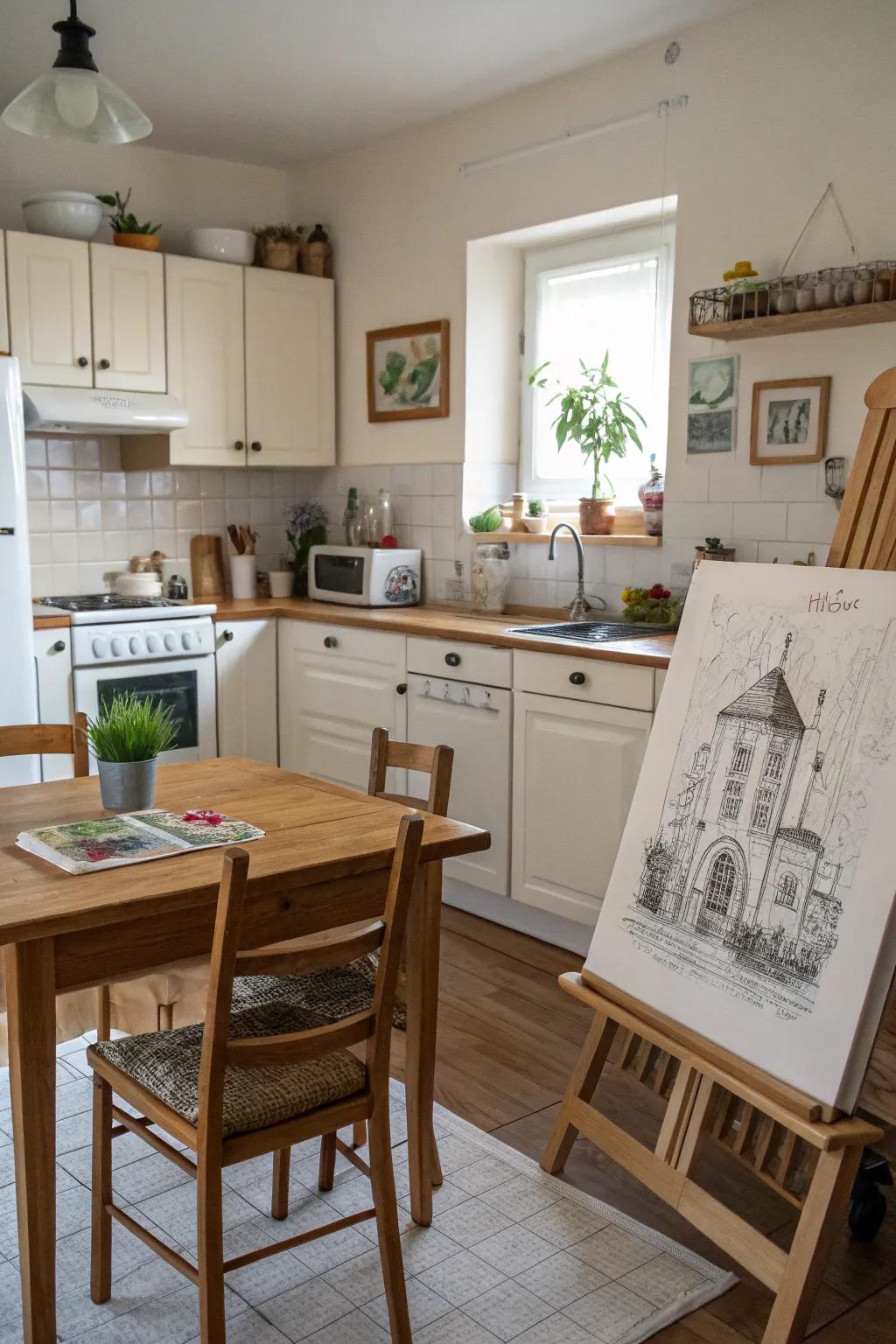 Sketch-style painting in a cozy kitchen