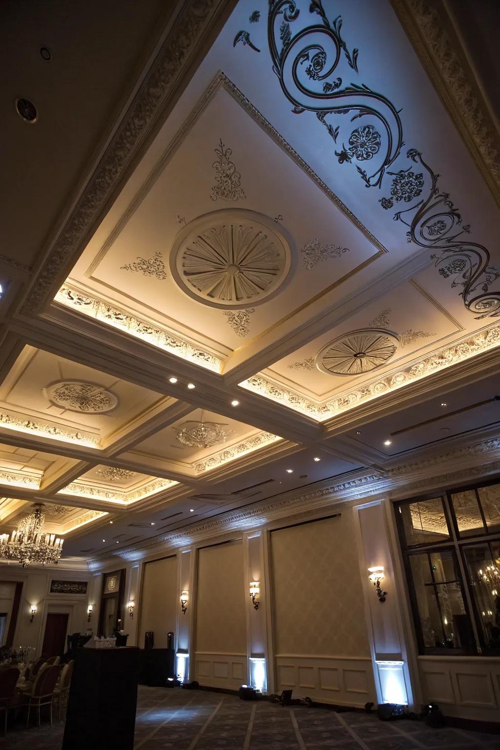 A space presenting emphasized illumination that accentuates the ceiling’s layout.