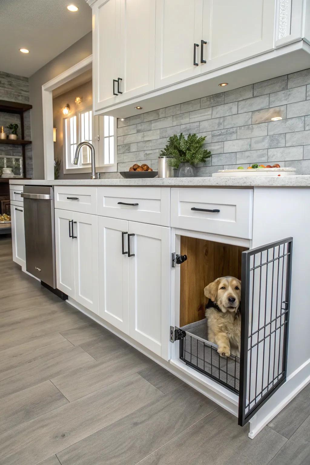 With a cabinet-turned-kennel, you can keep your space tidy.