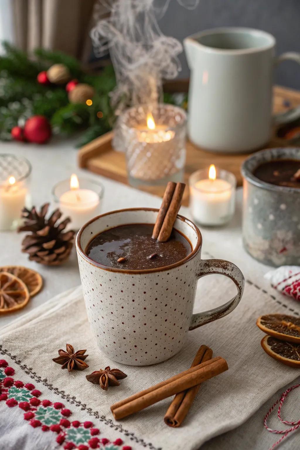 Cozy up with infused warm cocoa for a festive drink.