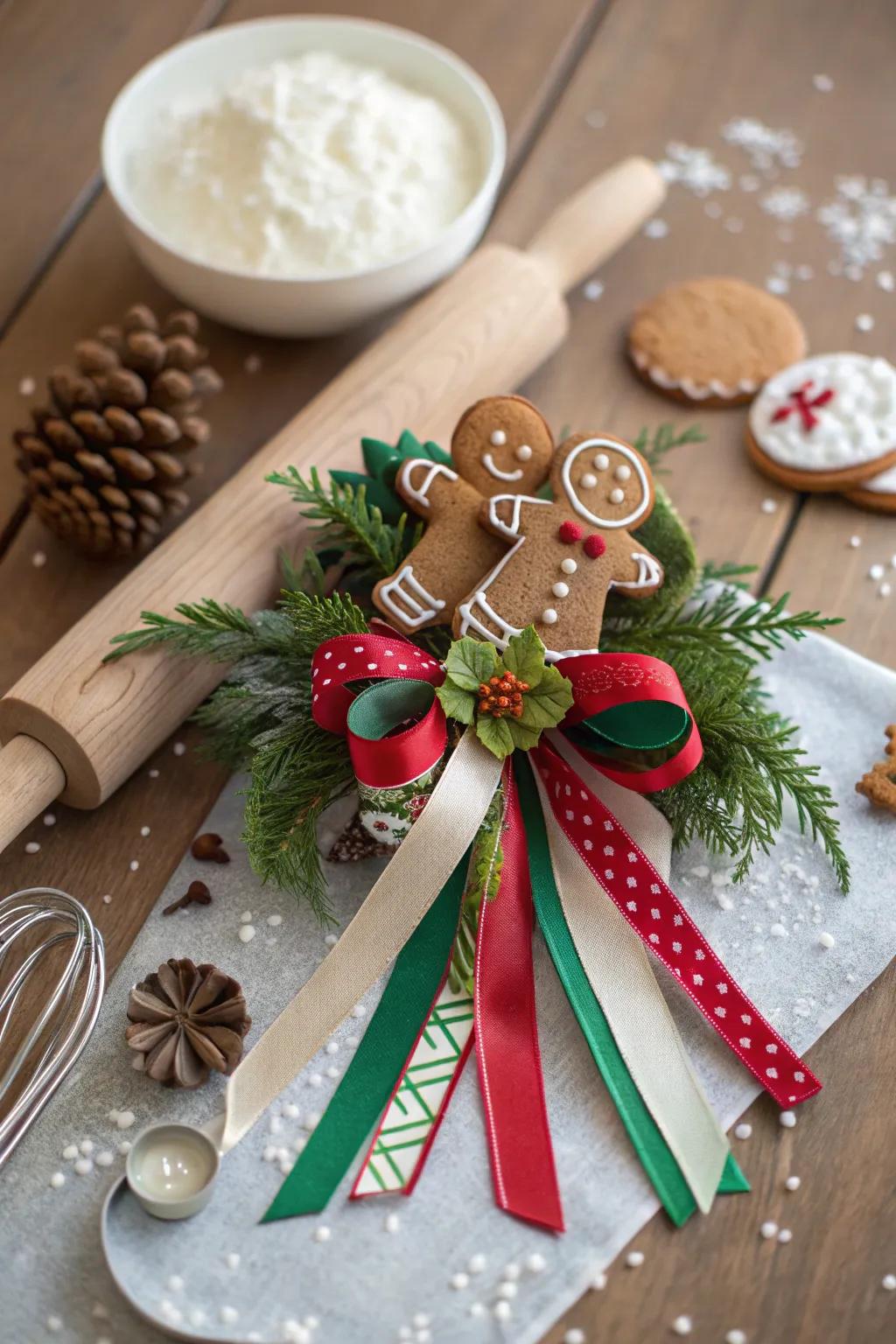A delightful holiday adornment showcasing gingerbread-themed elements.
