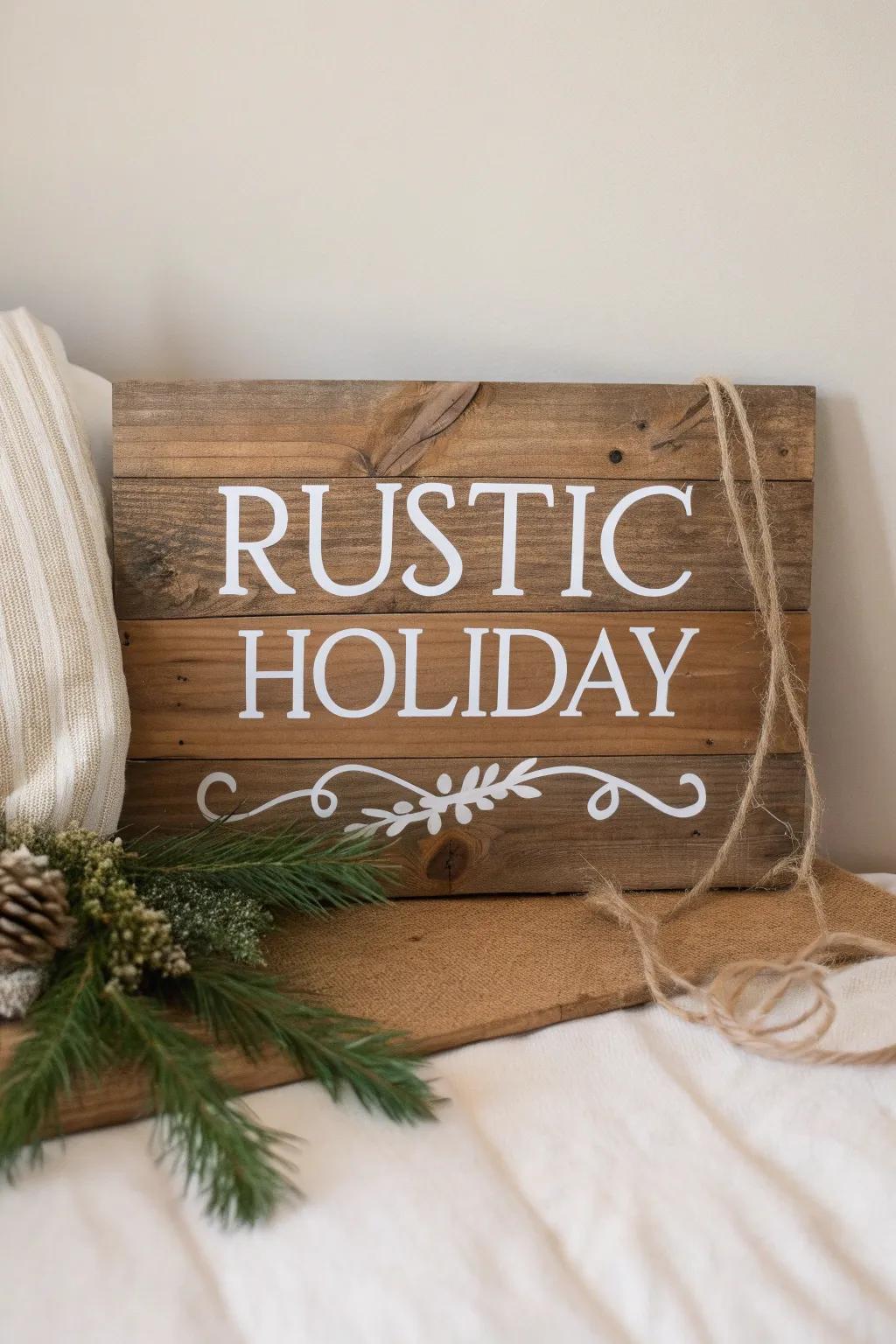 Incorporate a snug farmhouse nuance to your holiday decor with this charming unrefined inscription.