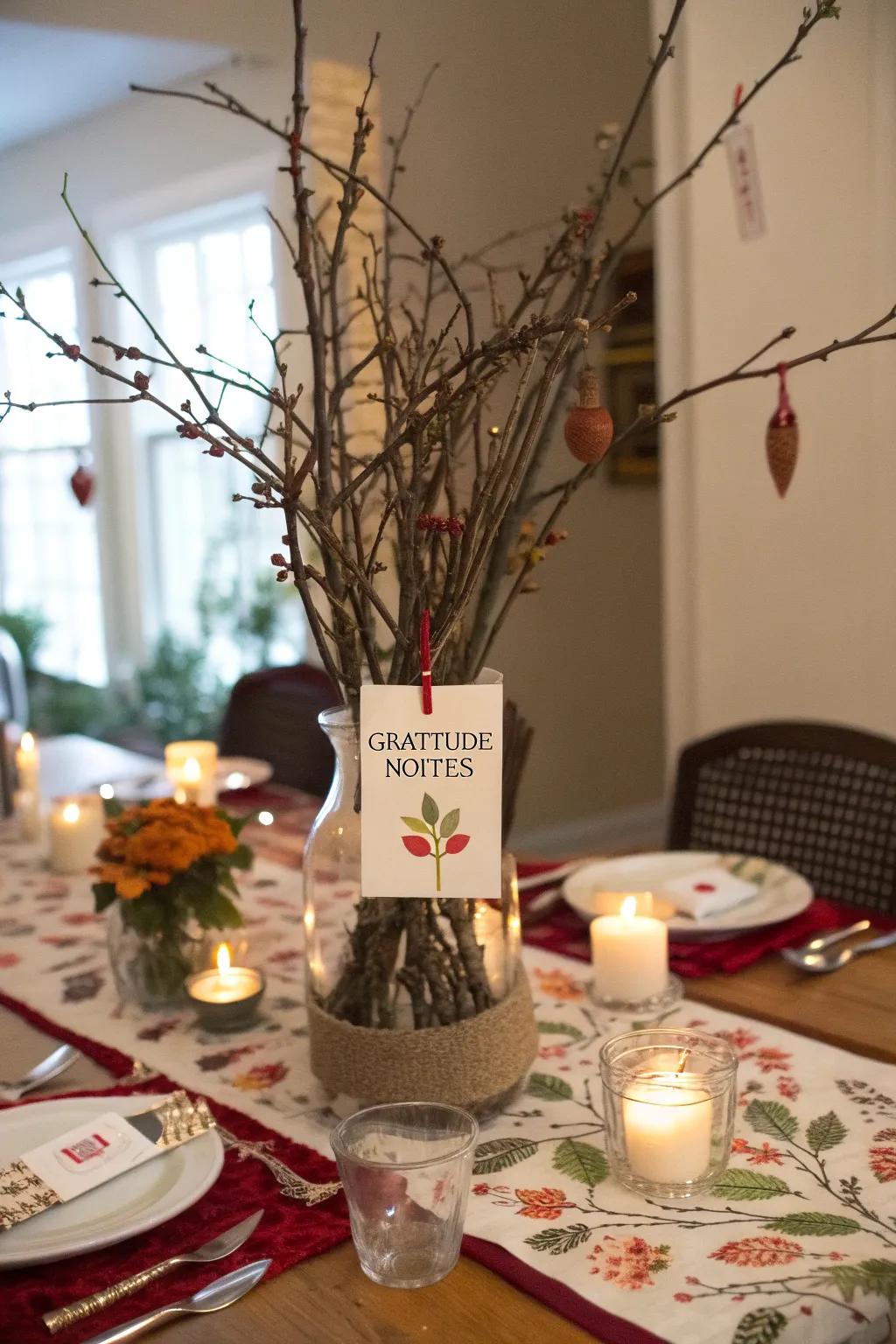 Thanks and intimacy: a Appreciative Shrub centerpiece intended for the holidays.