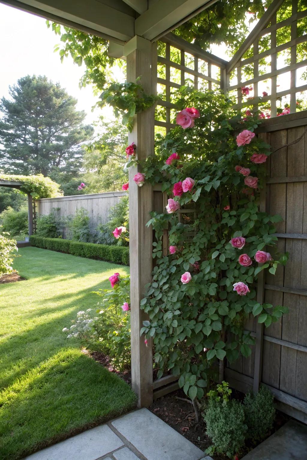Achieve privacy with a rose-filled corner.