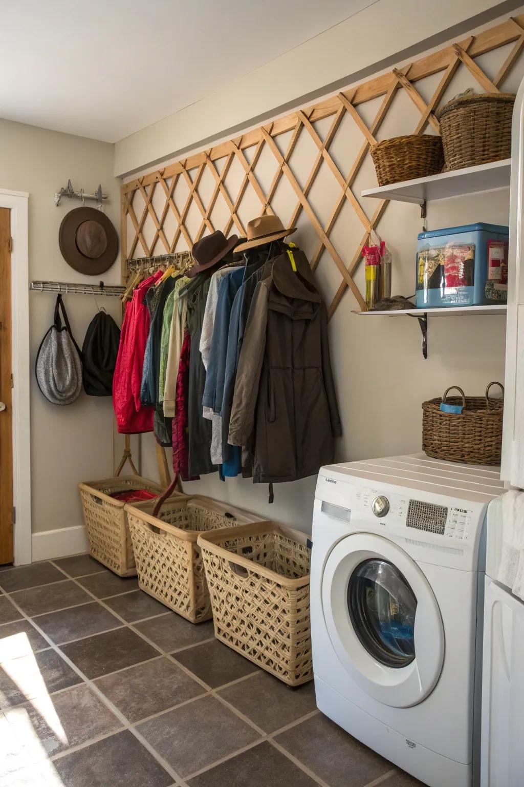 A folding wall-affixed coat rack, delivering flexibility and style.