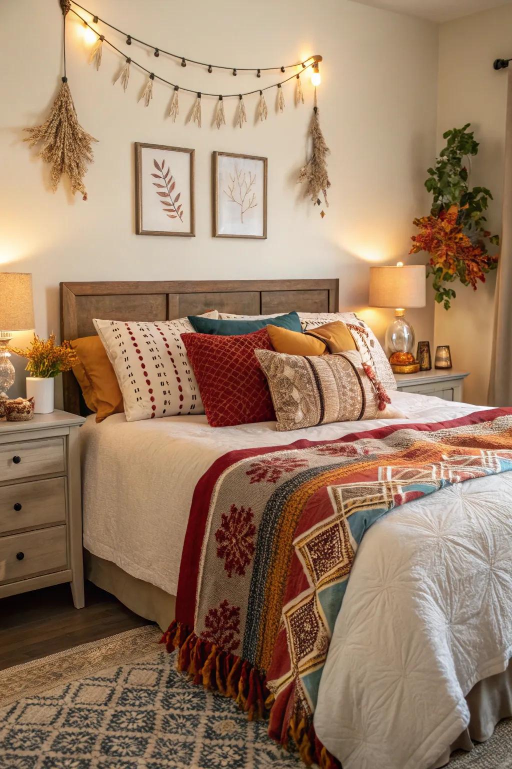 Changing accents add variety and freshness to this color-saturated bedroom.
