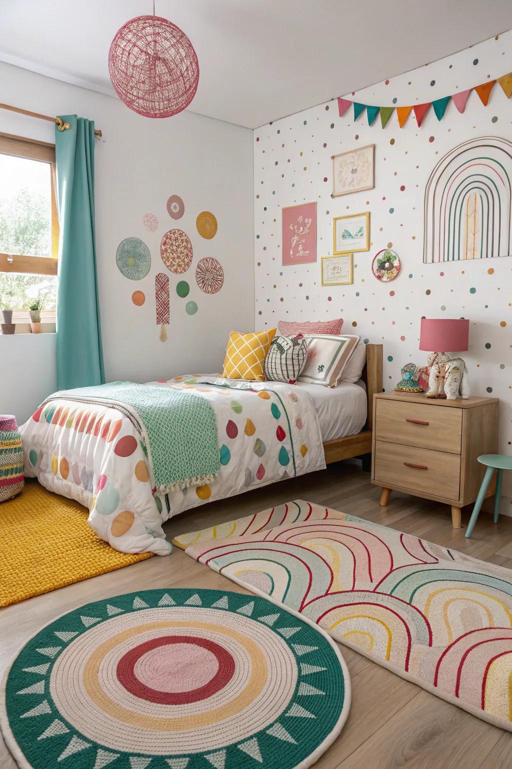 Playful elements inject playfulness into this bedroom.