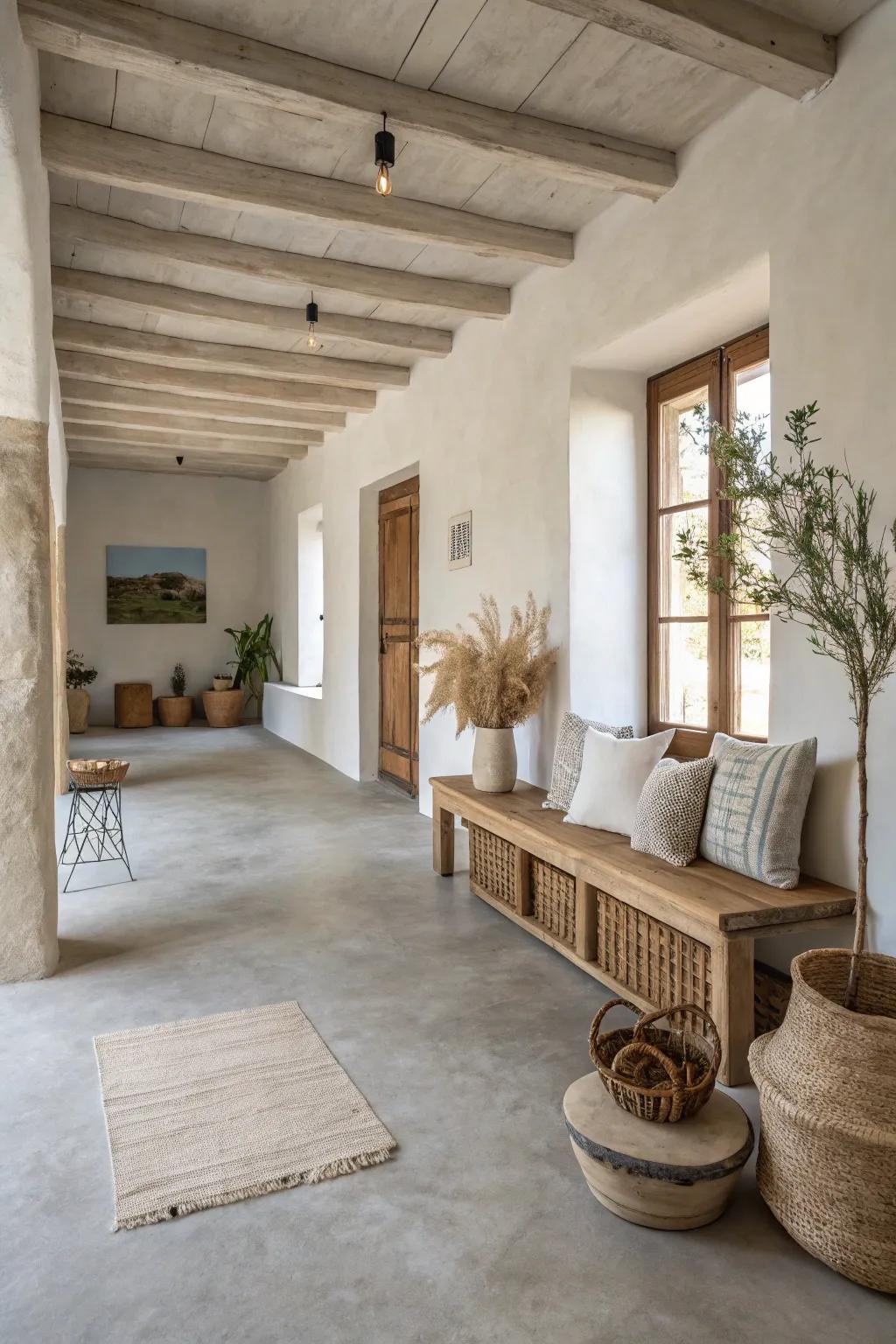 Natural finish concrete floors celebrate the material’s raw elegance.