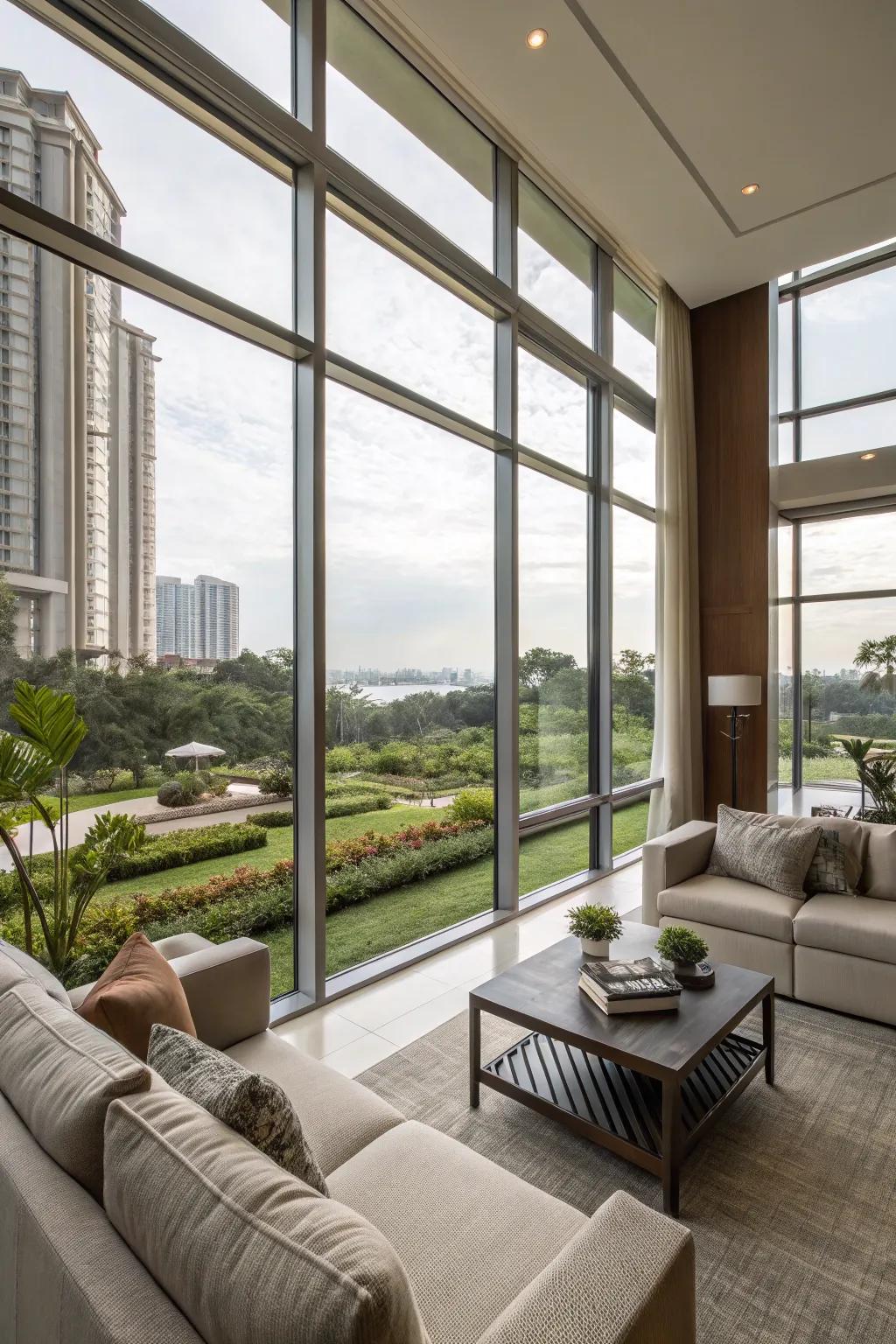 Amplify exterior vistas for a consistent connection.
