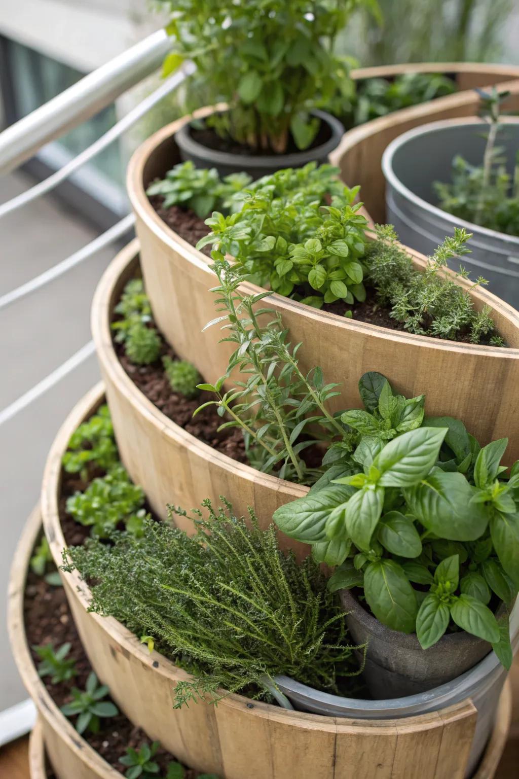 An herb display maximizing space and scents.