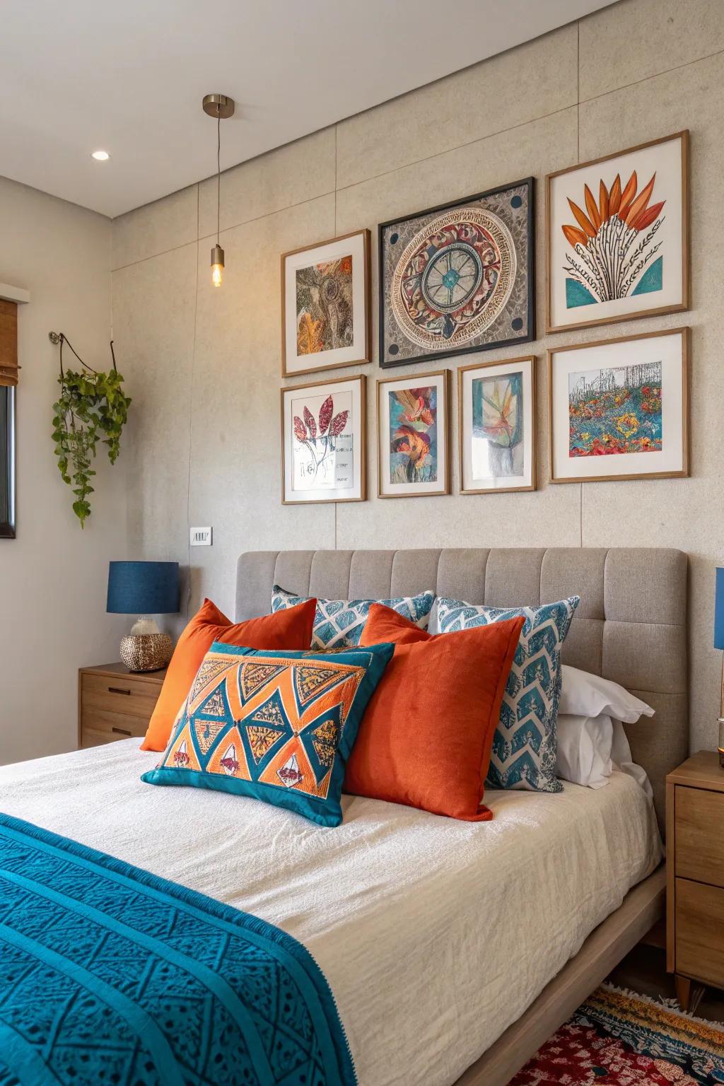 Vibrant color accents add vibrancy and personality to your bedroom.