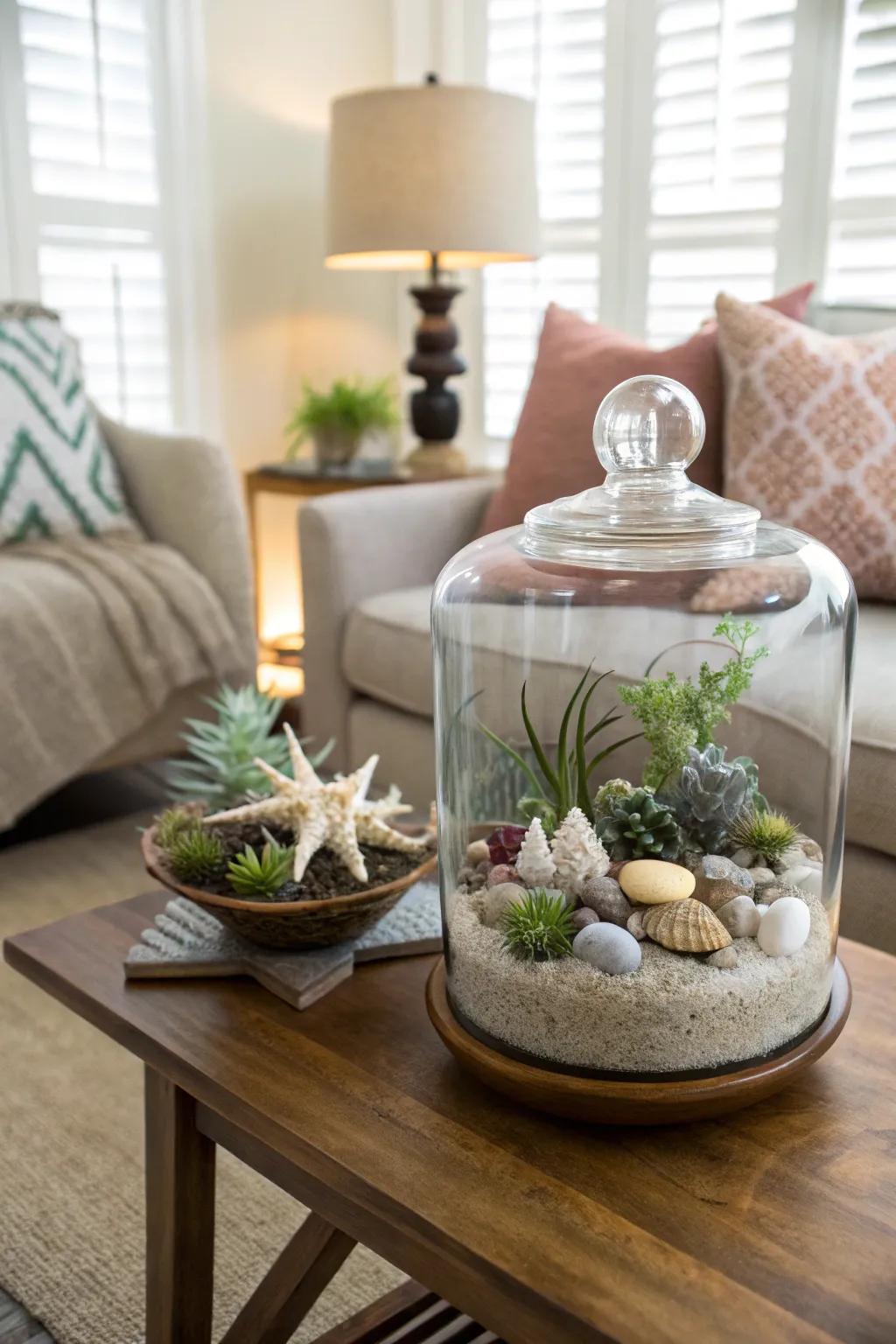 A terrarium delivering a hint of the beach indoors.