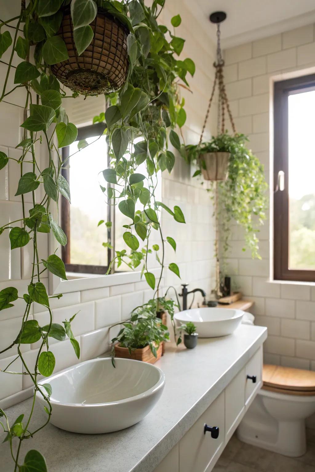 Suspended flora infuses all-natural beauty and an invigorating accent to your bathroom.