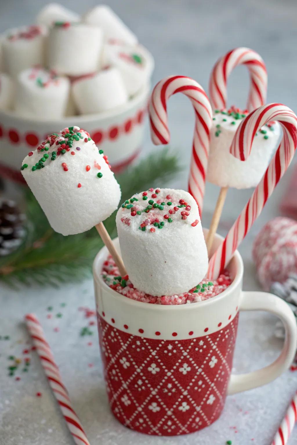 Candy cane marshmallow pops that add festive cheer to any occasion.