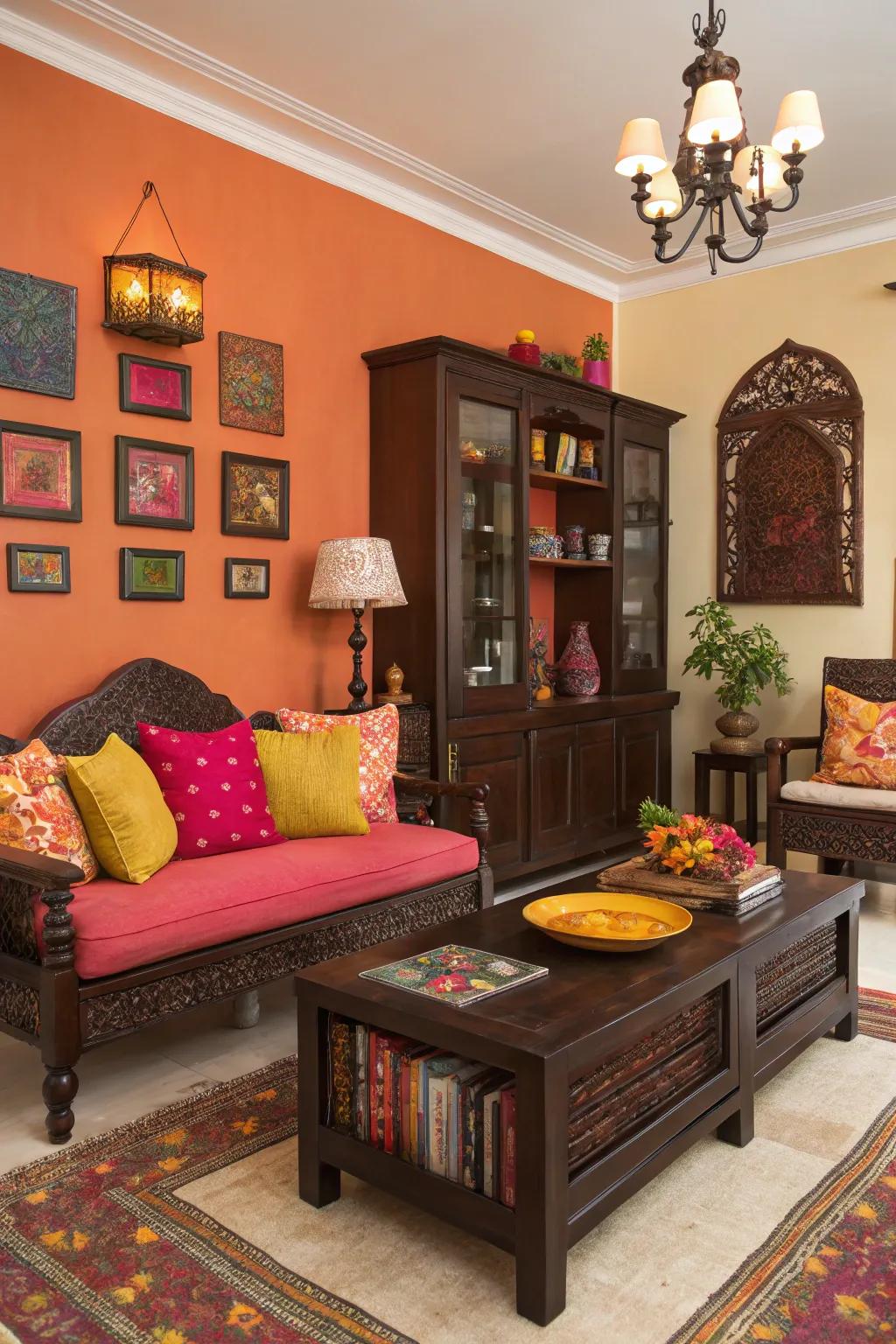 Colorful accents bring energy to spaces featuring deep-toned timber.
