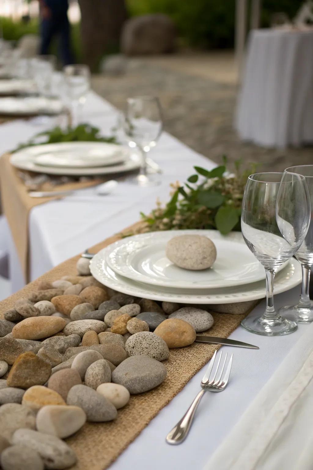 Introduce texture and style to your dining surface with a stone table runner.