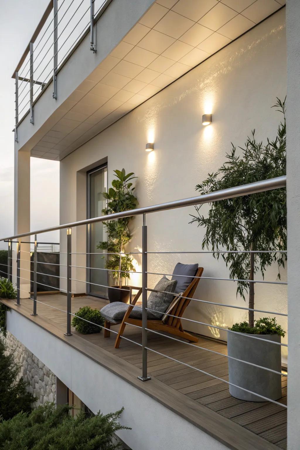 Simplicity and elegance with wire railings.