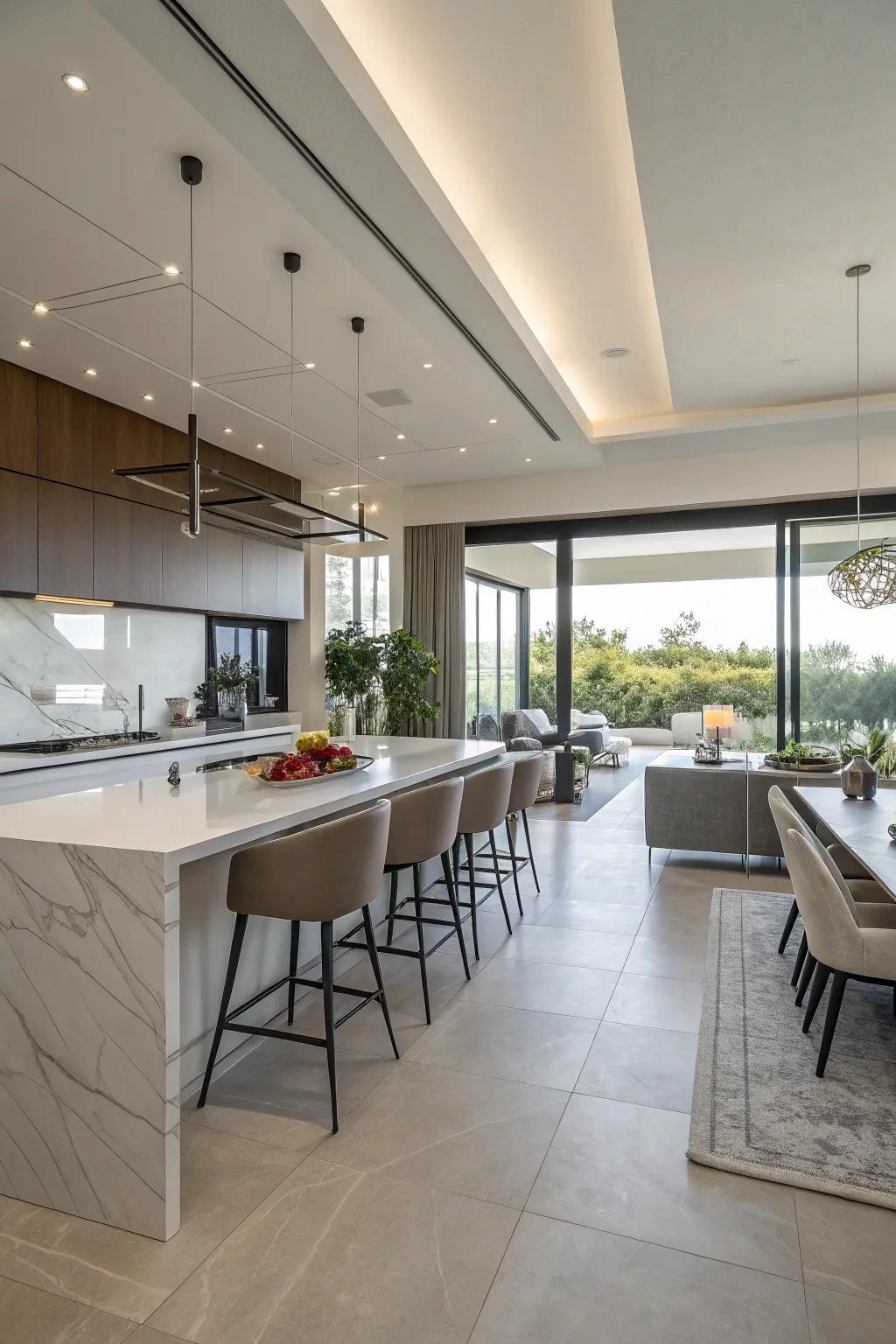 An unkitchen dining area blends with kitchen design.