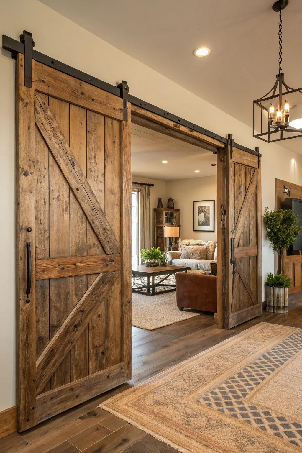 Contribute countryside allure through reclaimed timber doors.