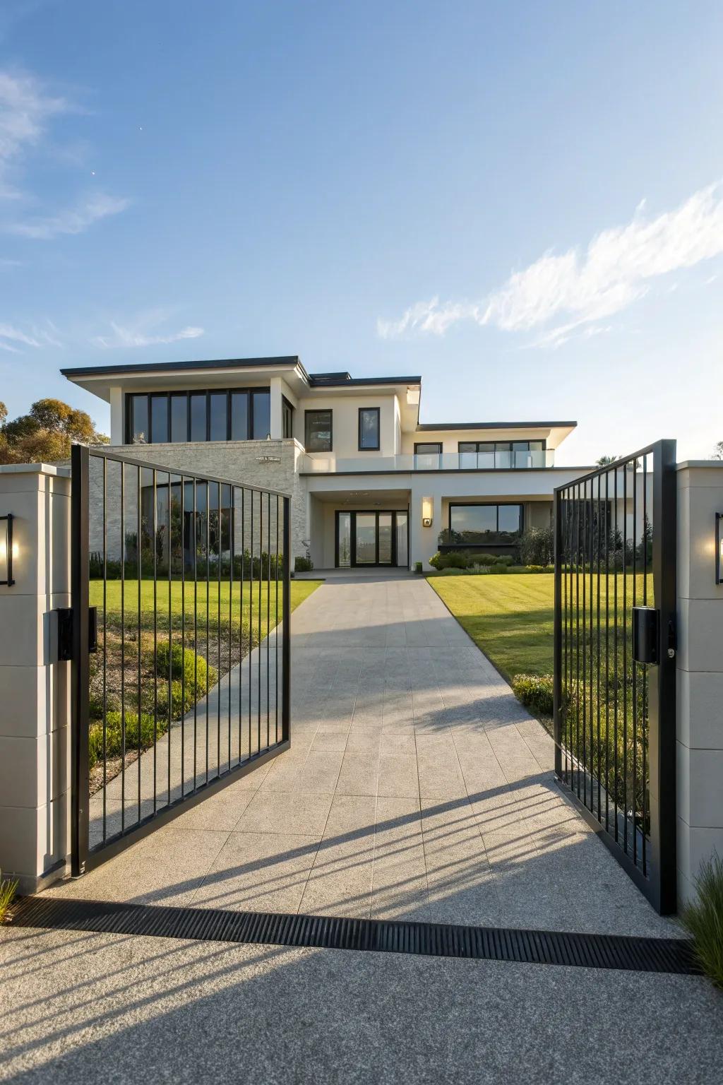 A symmetrical gate that mirrors the architectural harmony of the home.