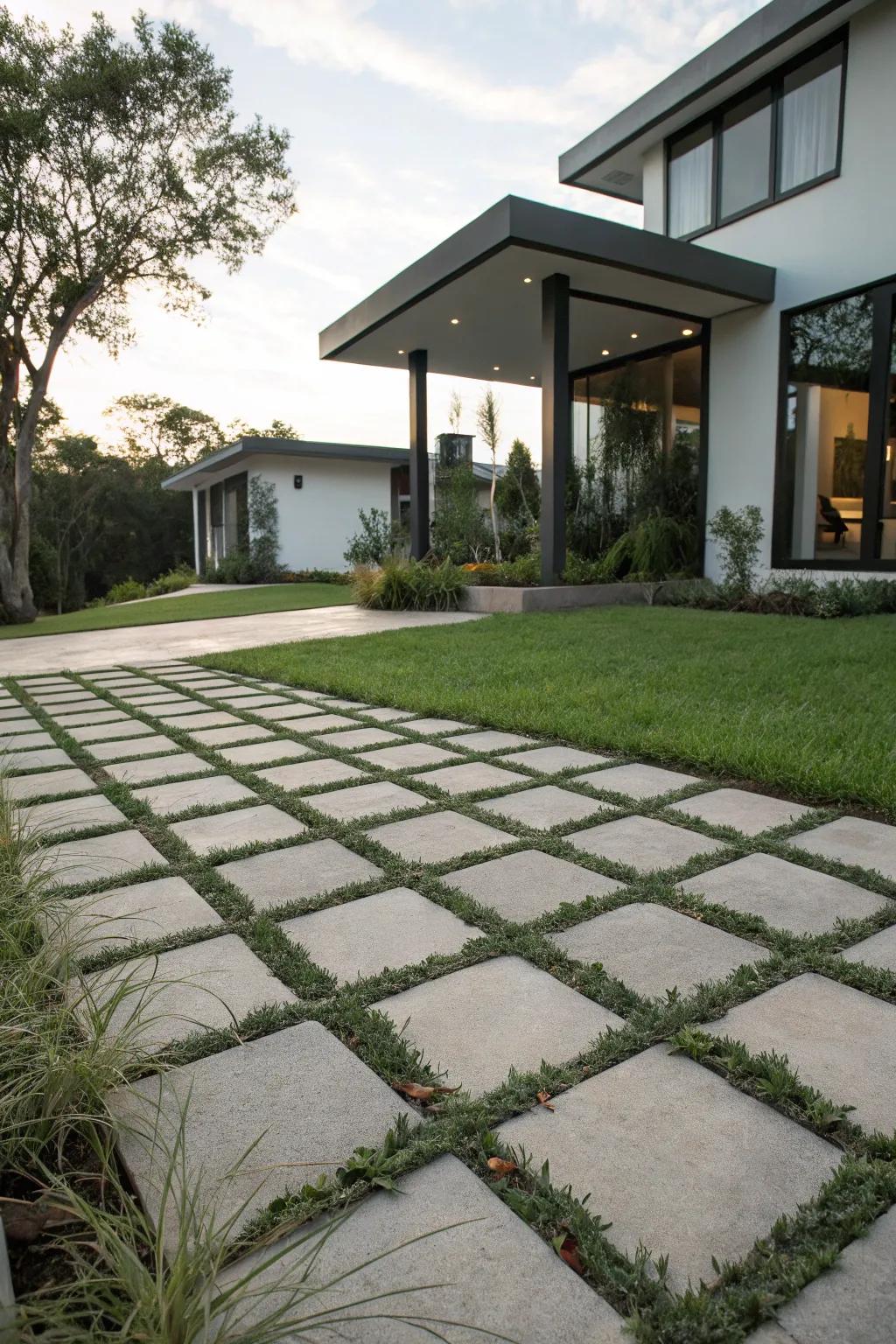Patterned concrete blends strength with style.