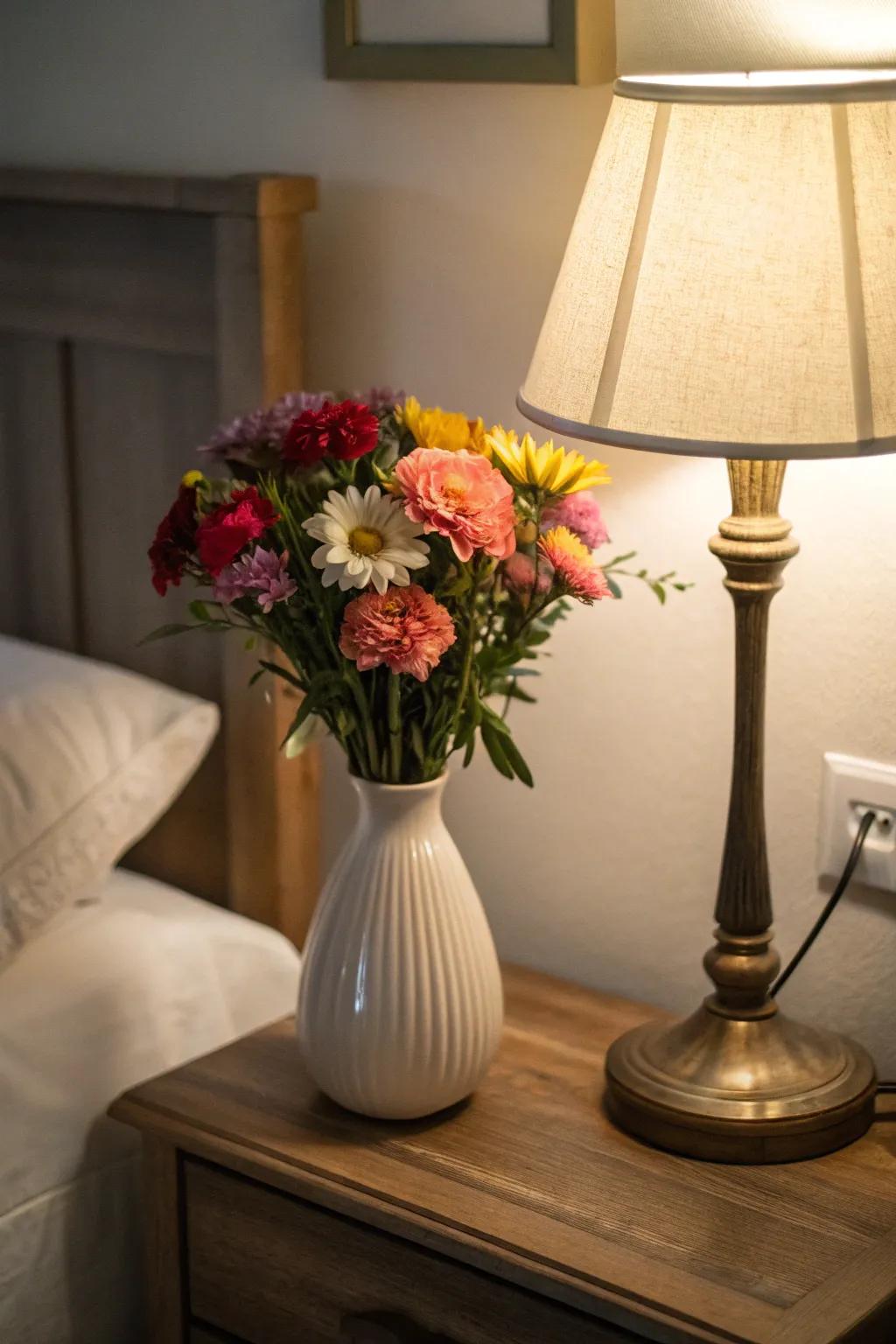 Nightstand blooms extend a revitalizing initiation to each dawn.