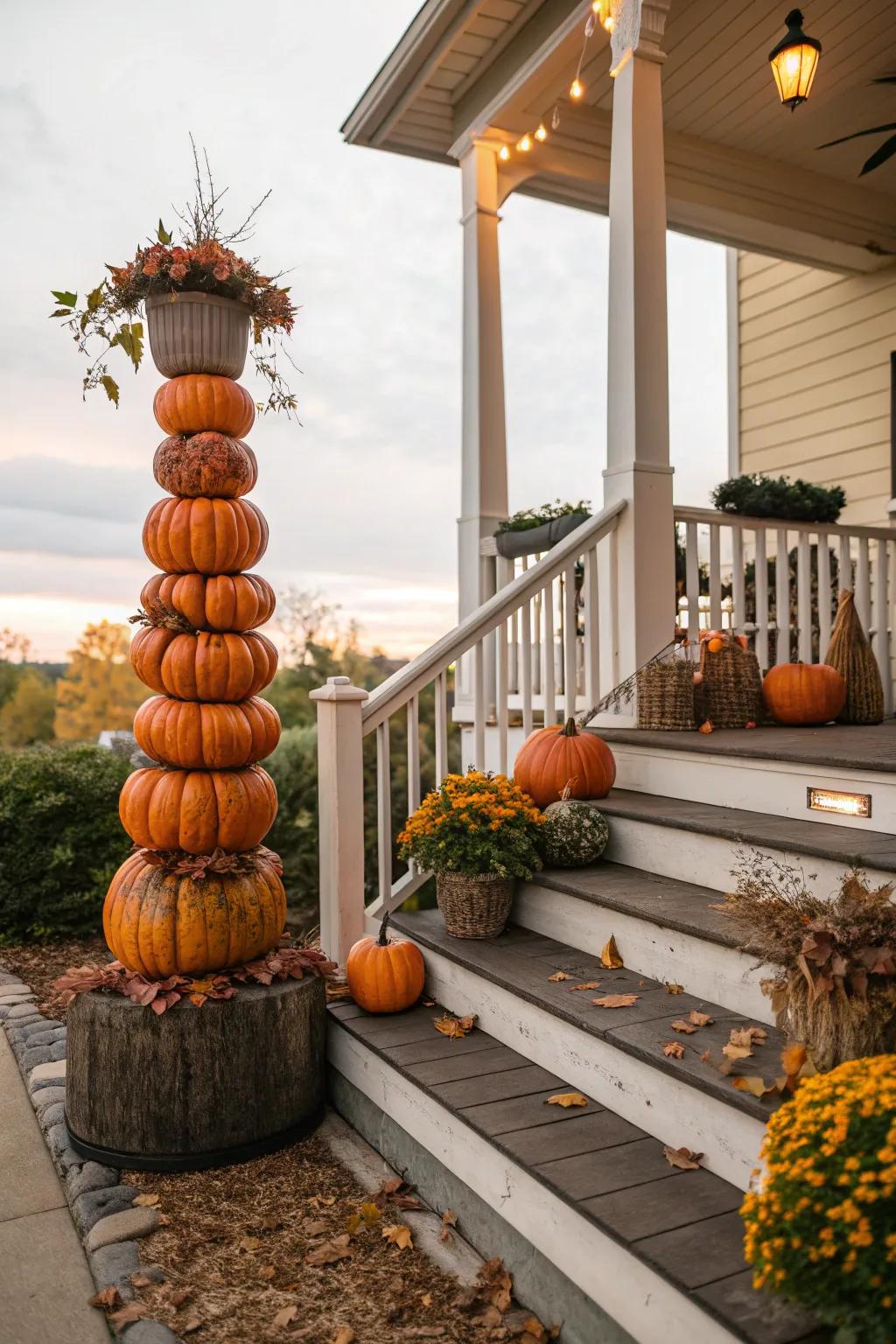 A gourd topiary appends prominence and inventive flair to your fall porch.