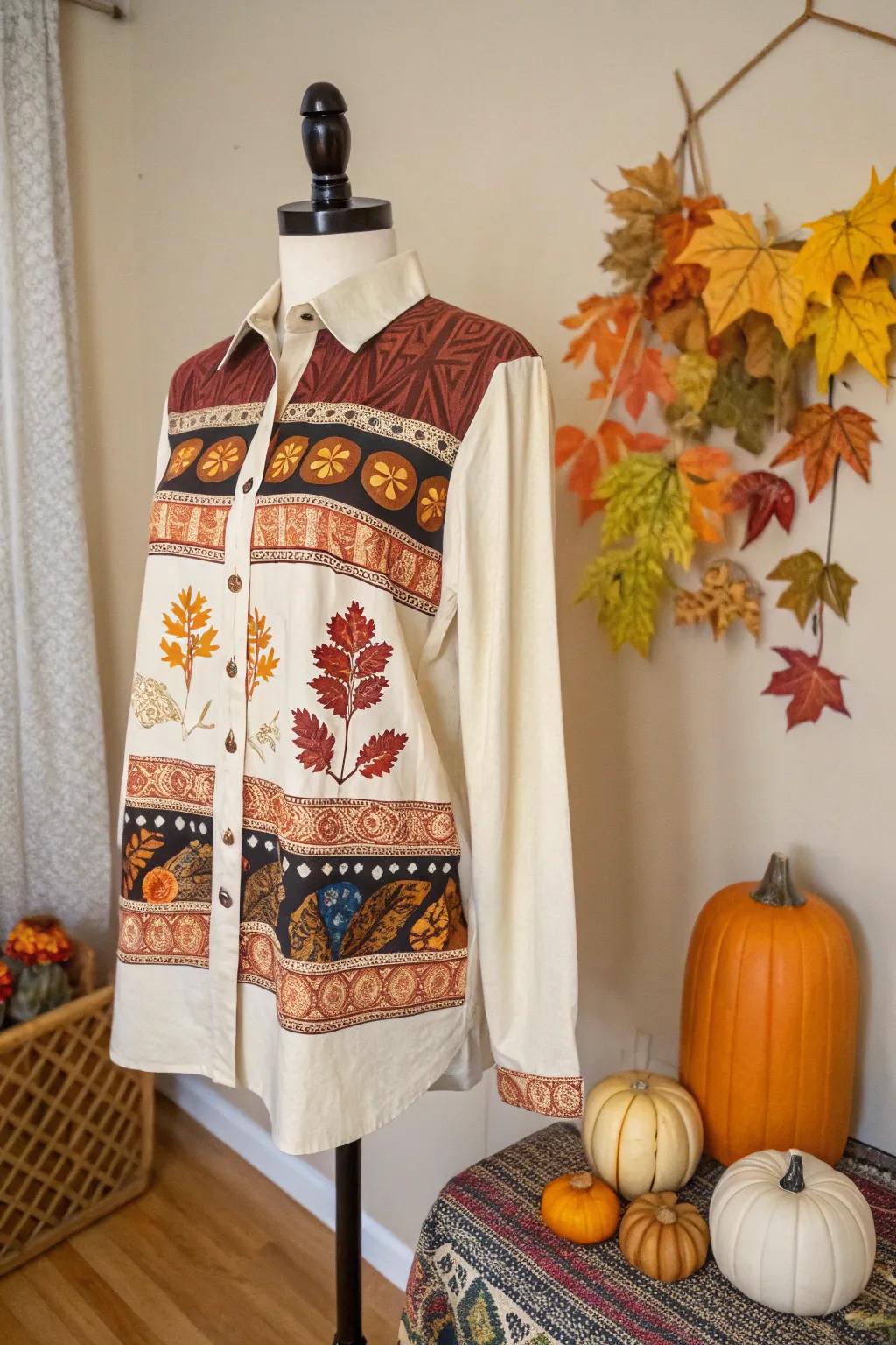 Layered graphics introduce a modern flair to fall shirts.