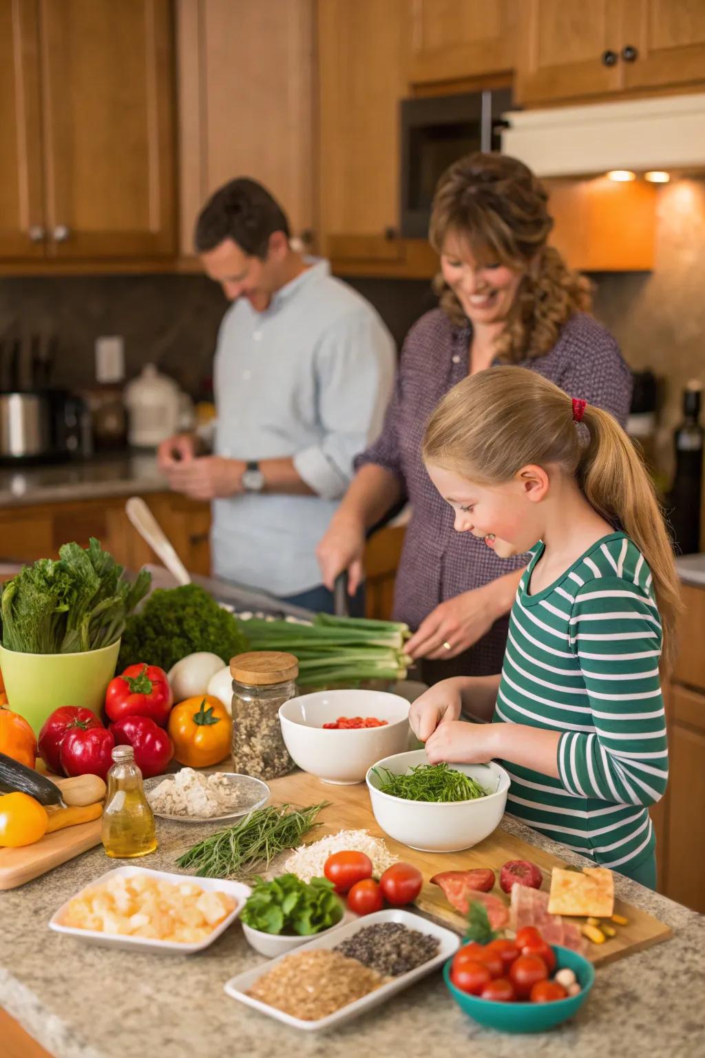 A delightful culinary class evening where the family creates culinary magic.