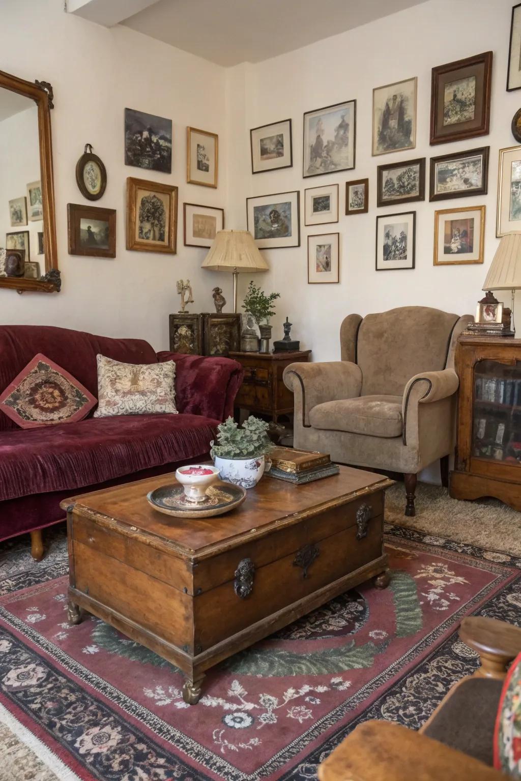 A living space enriched by charming classic furnishings and décor.