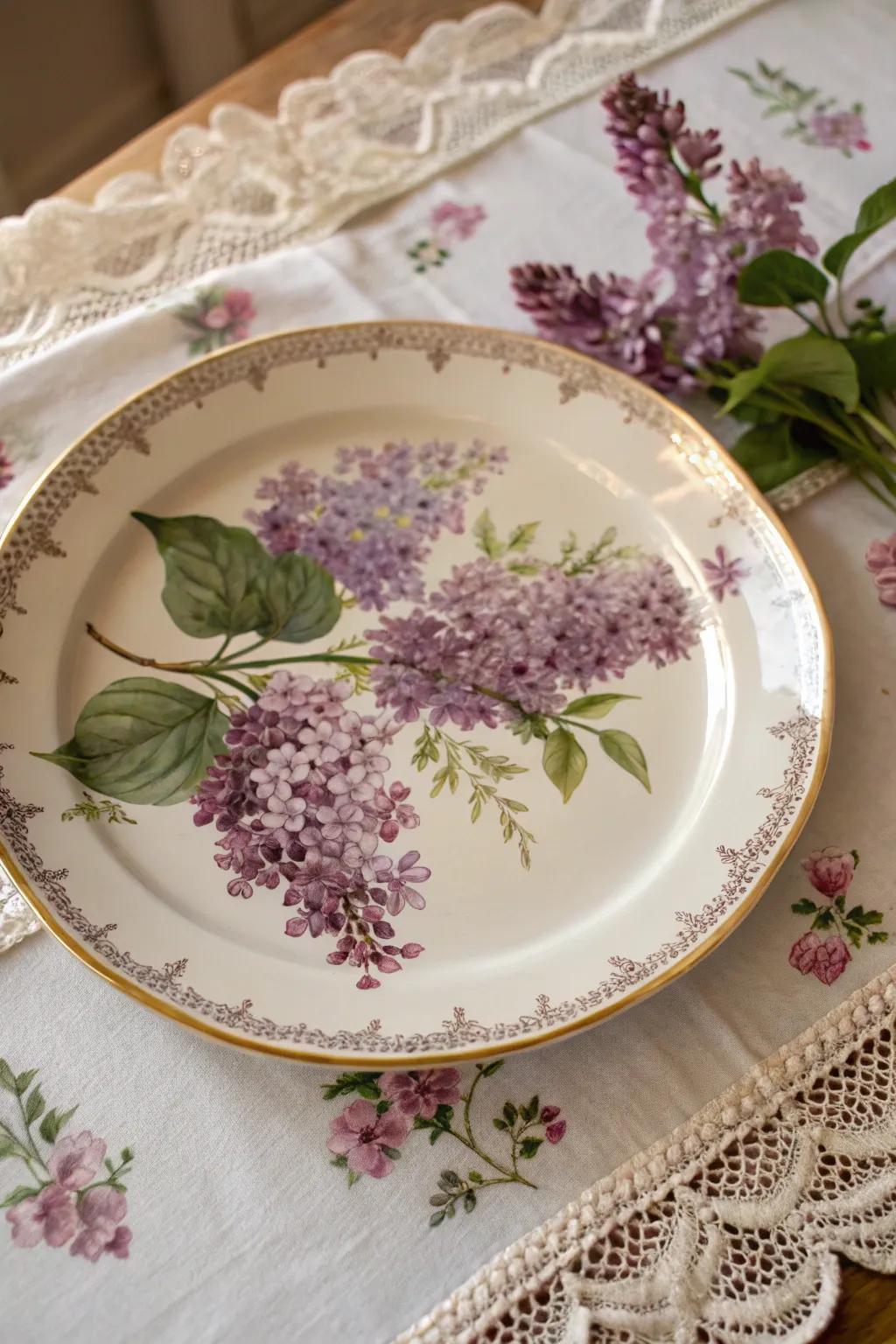 Ethereal syringas contribute a romantic and elegant aspect to your tableware.