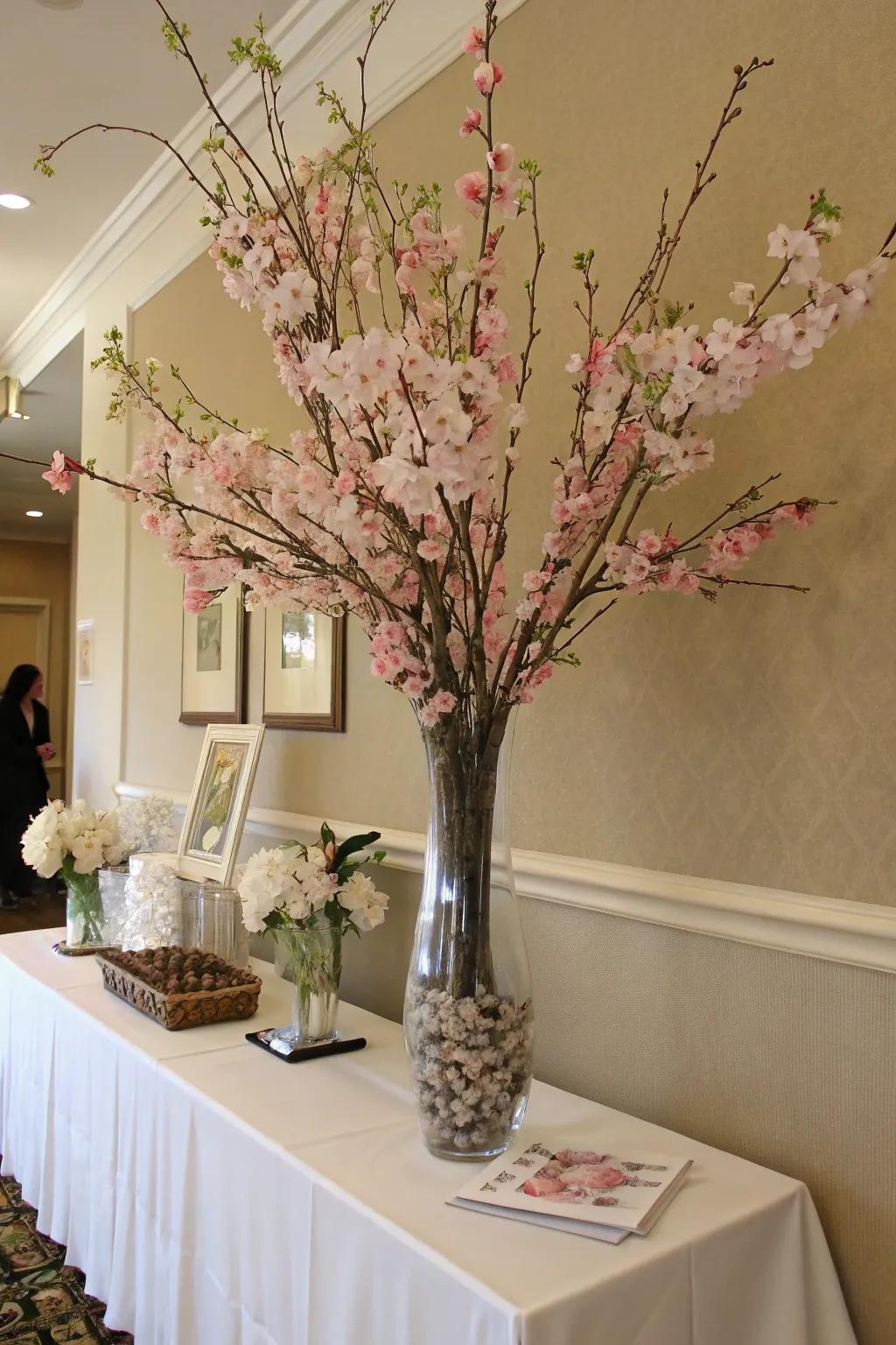 A fantastic periodic branch screen featuring cherry flowers.