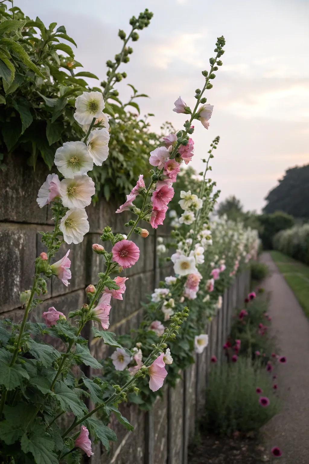'Pastel Spires' adding cottage charm with pastel blooms.