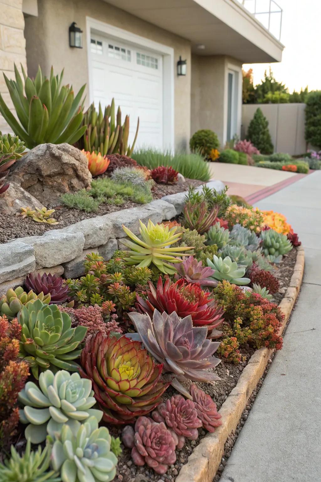 Succulents introduce unique forms and colors to your berm.
