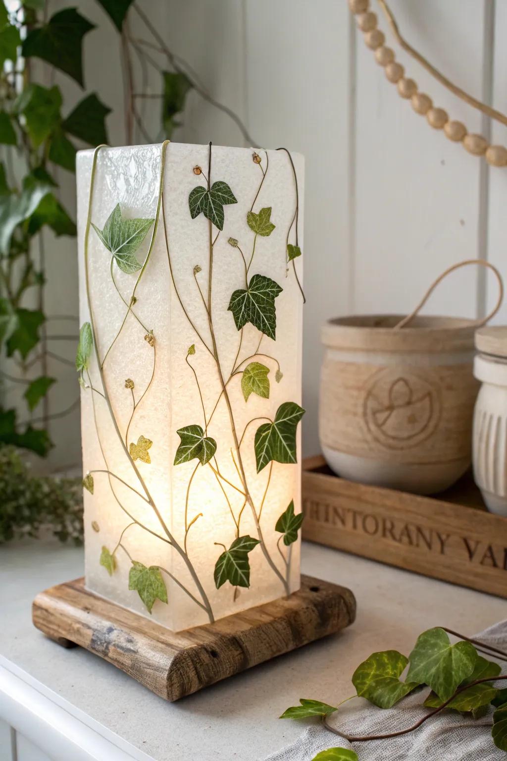 Bring the serenity of nature indoors using this elegant botanical fused glass night light, where artistry complements simplicity.