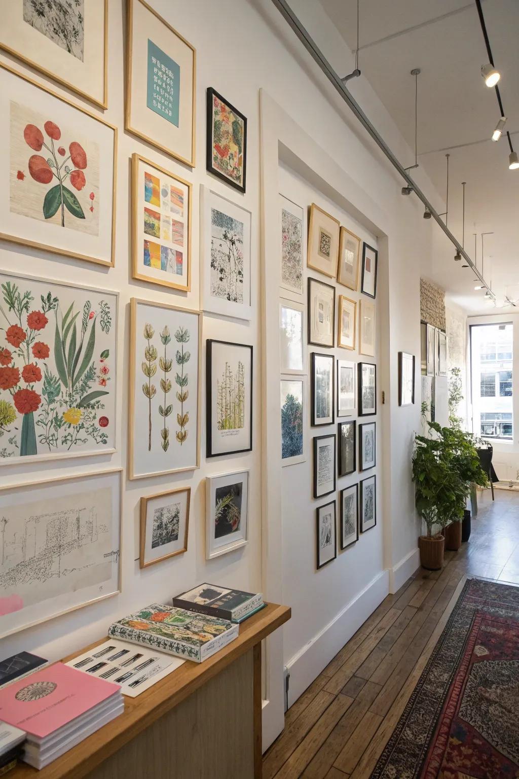 Artistic expression with art prints and sketches showcasing creativity.