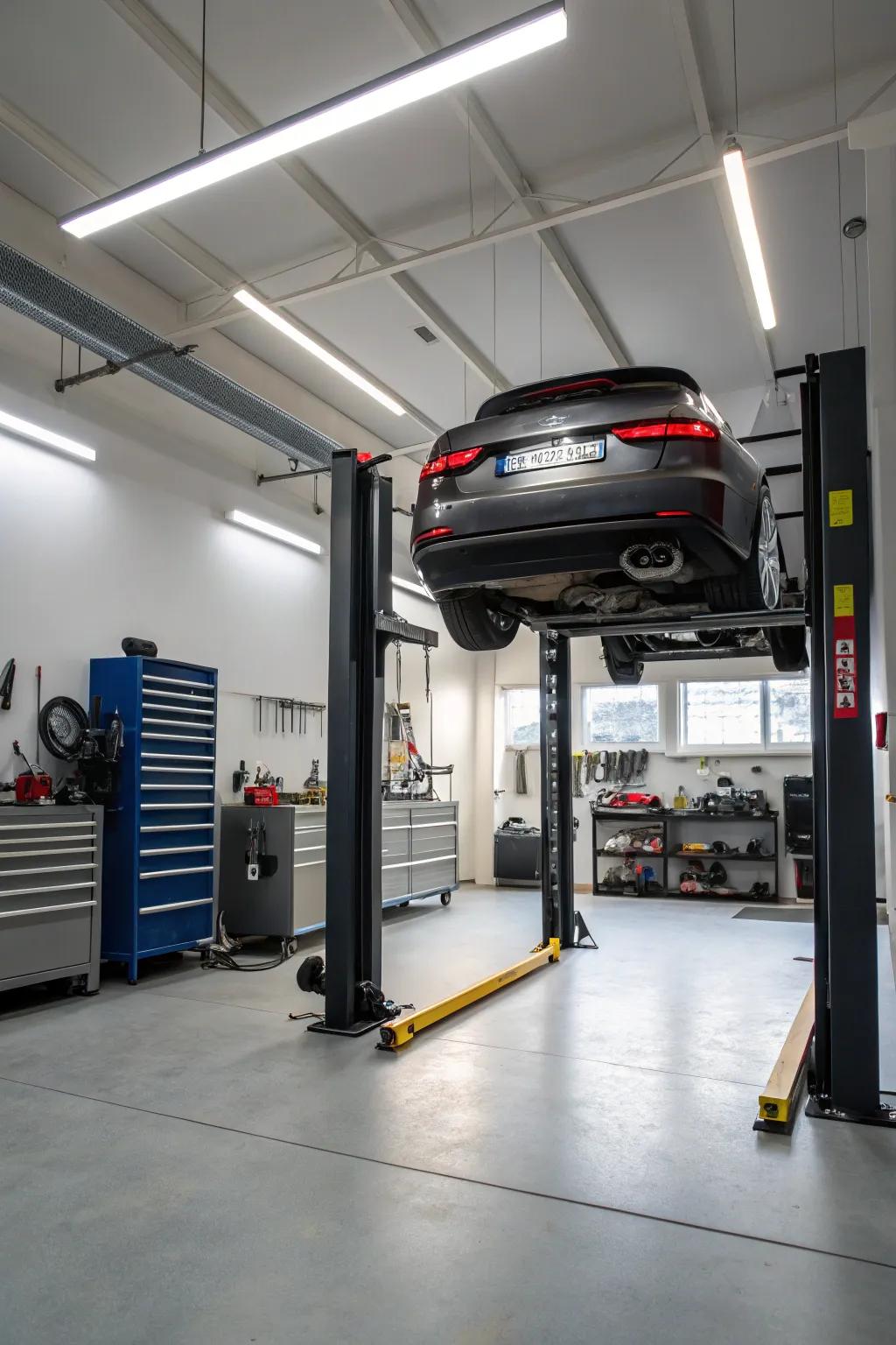 Workspace visibility is improved by lifts with integrated lighting.