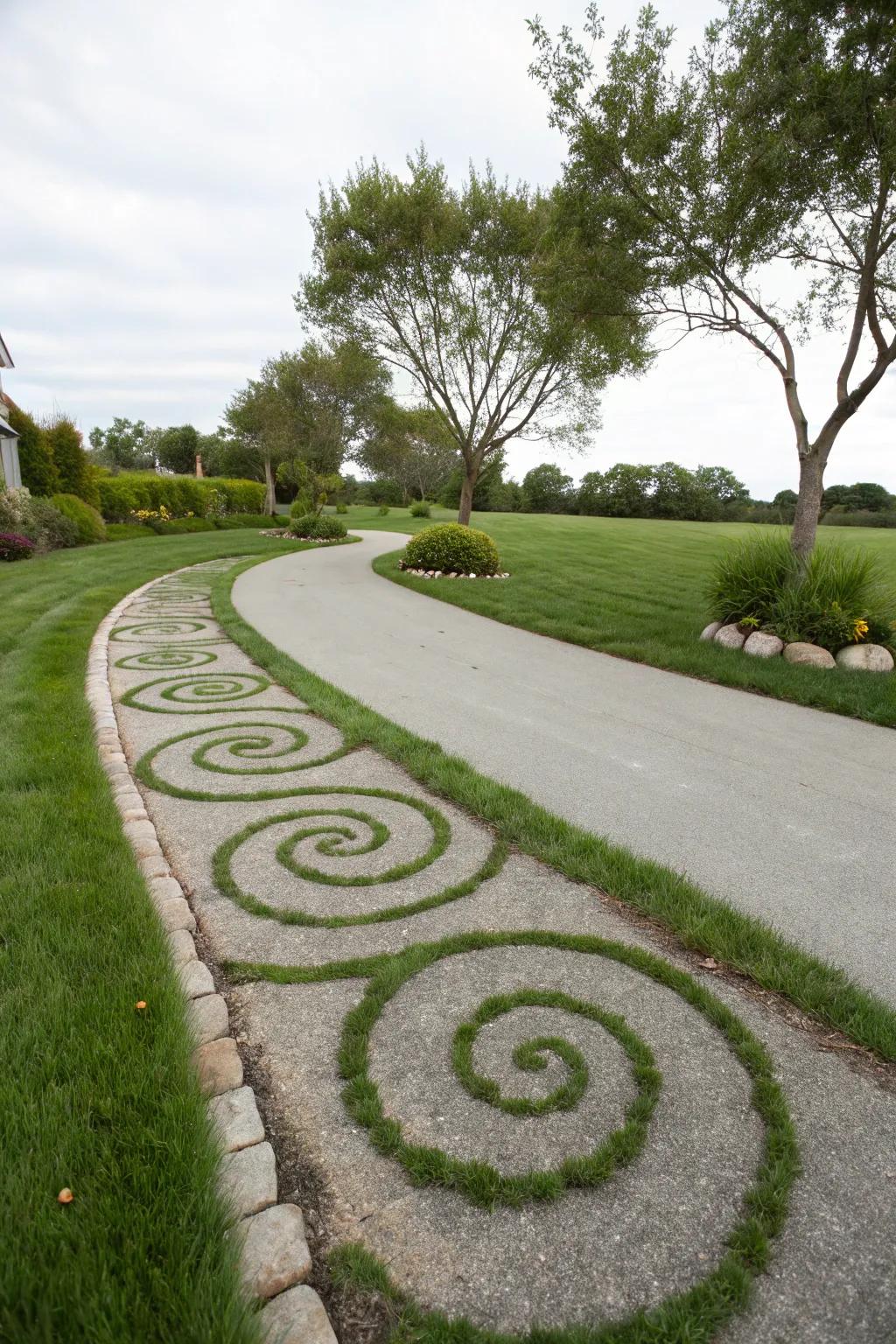 Winding turf designs add a whimsical, artistic touch.