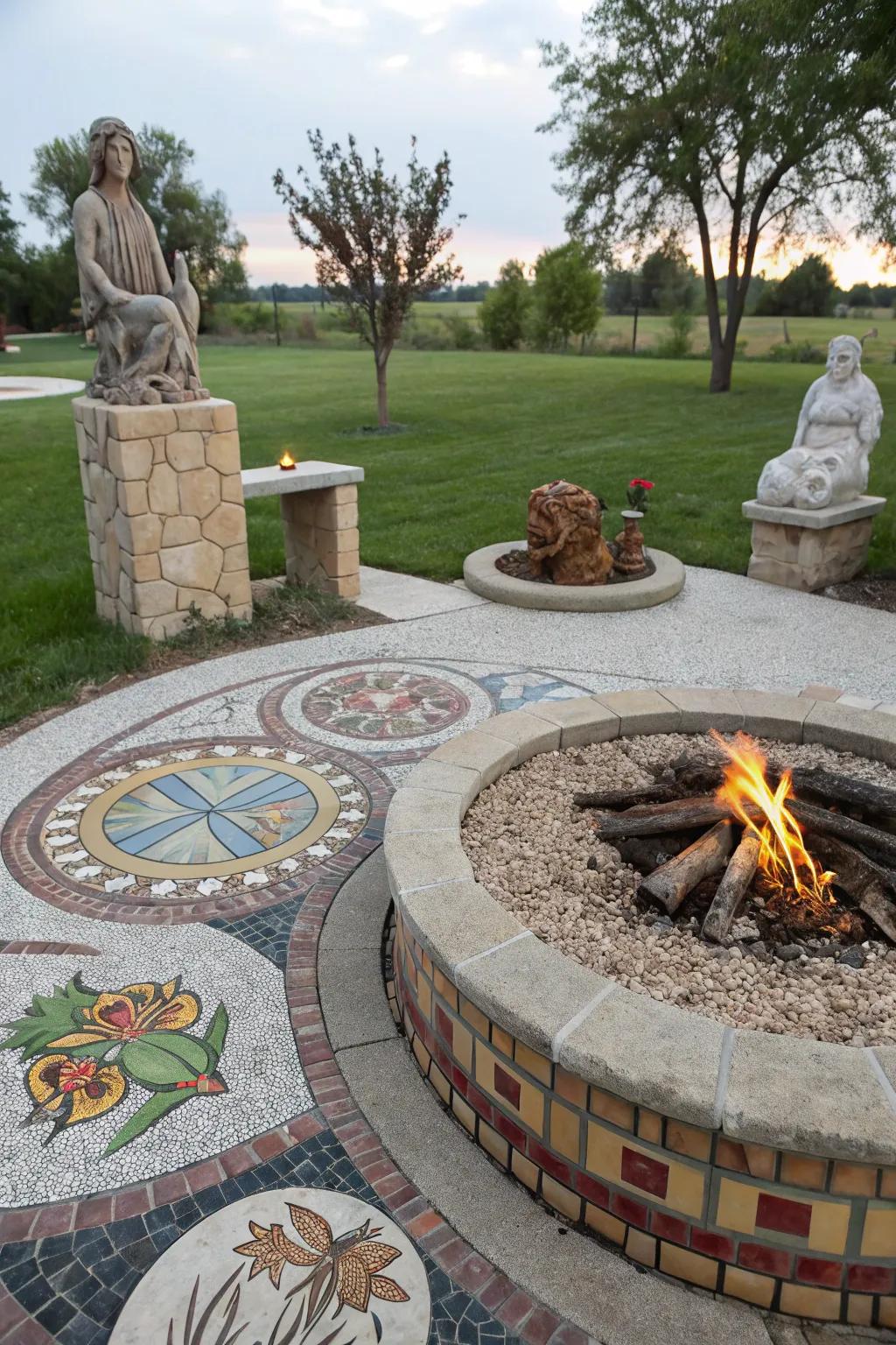 Artistic elements add a personal touch to your fire feature area.
