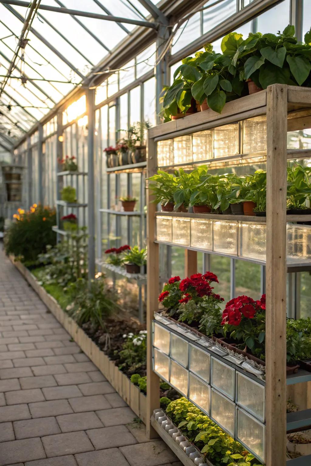 Distinctive vitreous block racks delivering a radiant display.