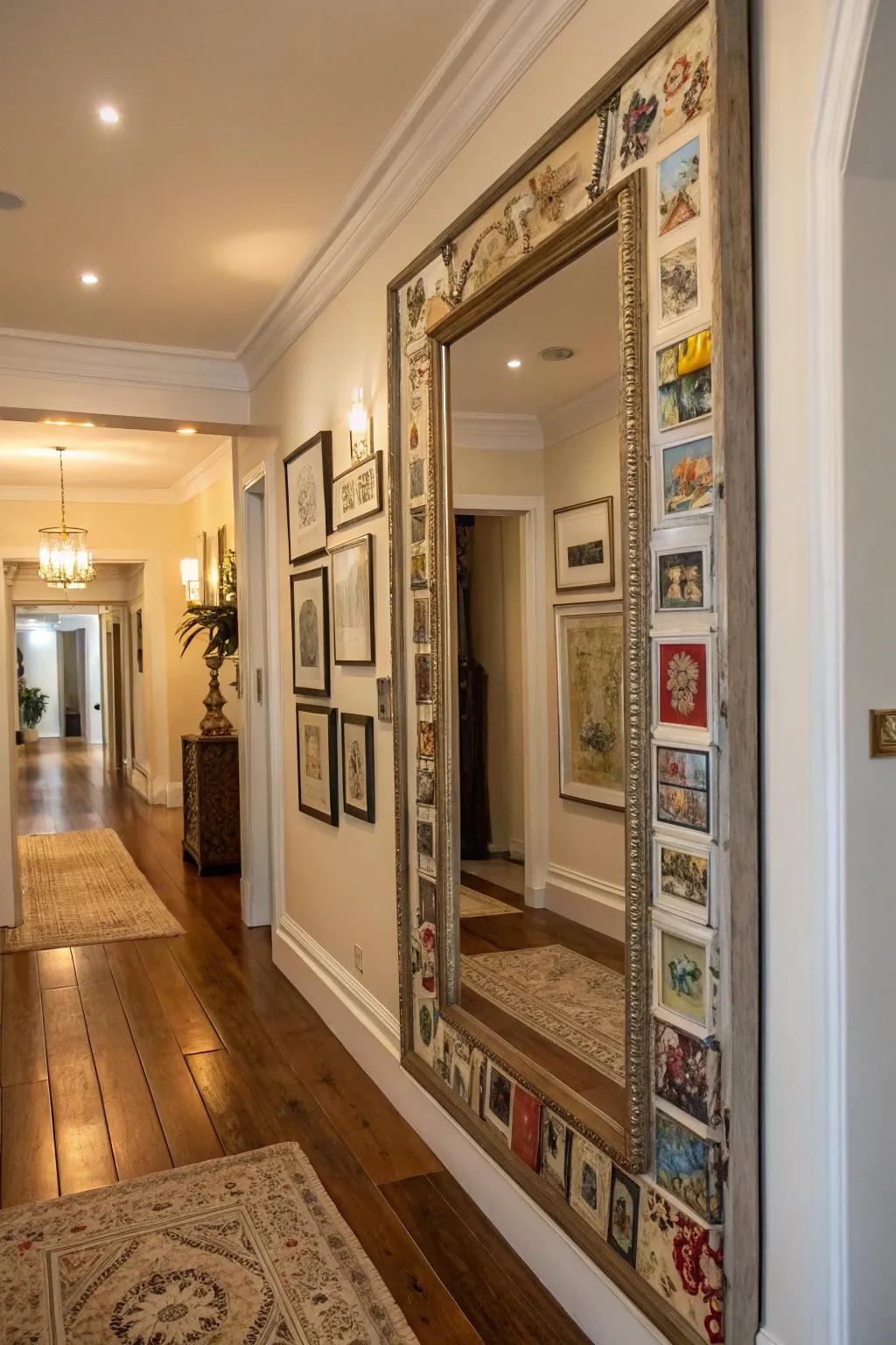 Layering art over mirrors enhances depth and inventiveness.