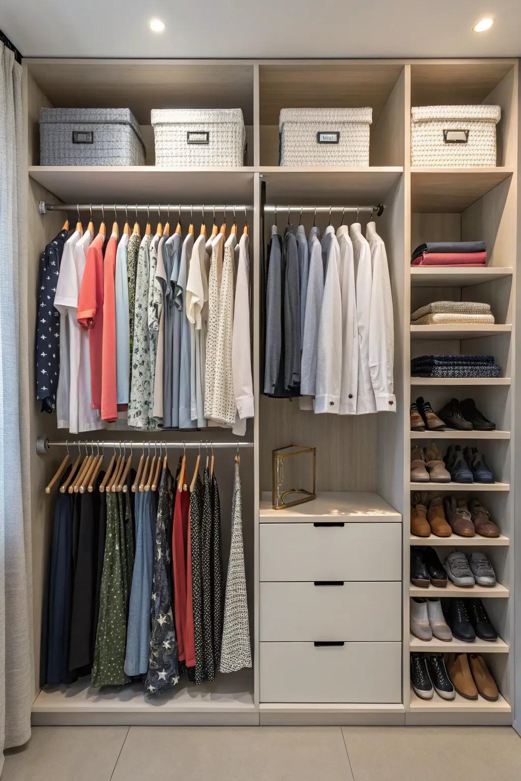 Achieve wardrobe zen through elevated dress dividers.