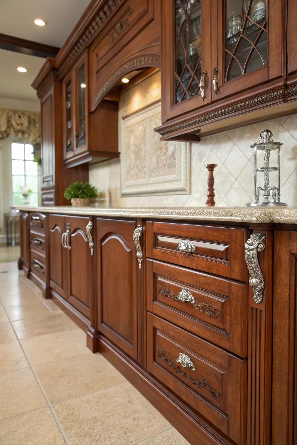 Timeworn silver handles meant for sophisticated vintage sensations.