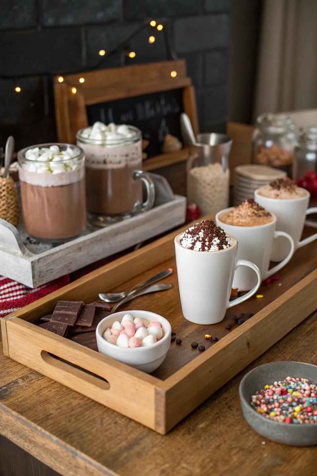 A comforting warm cocoa station for cozy get-togethers.