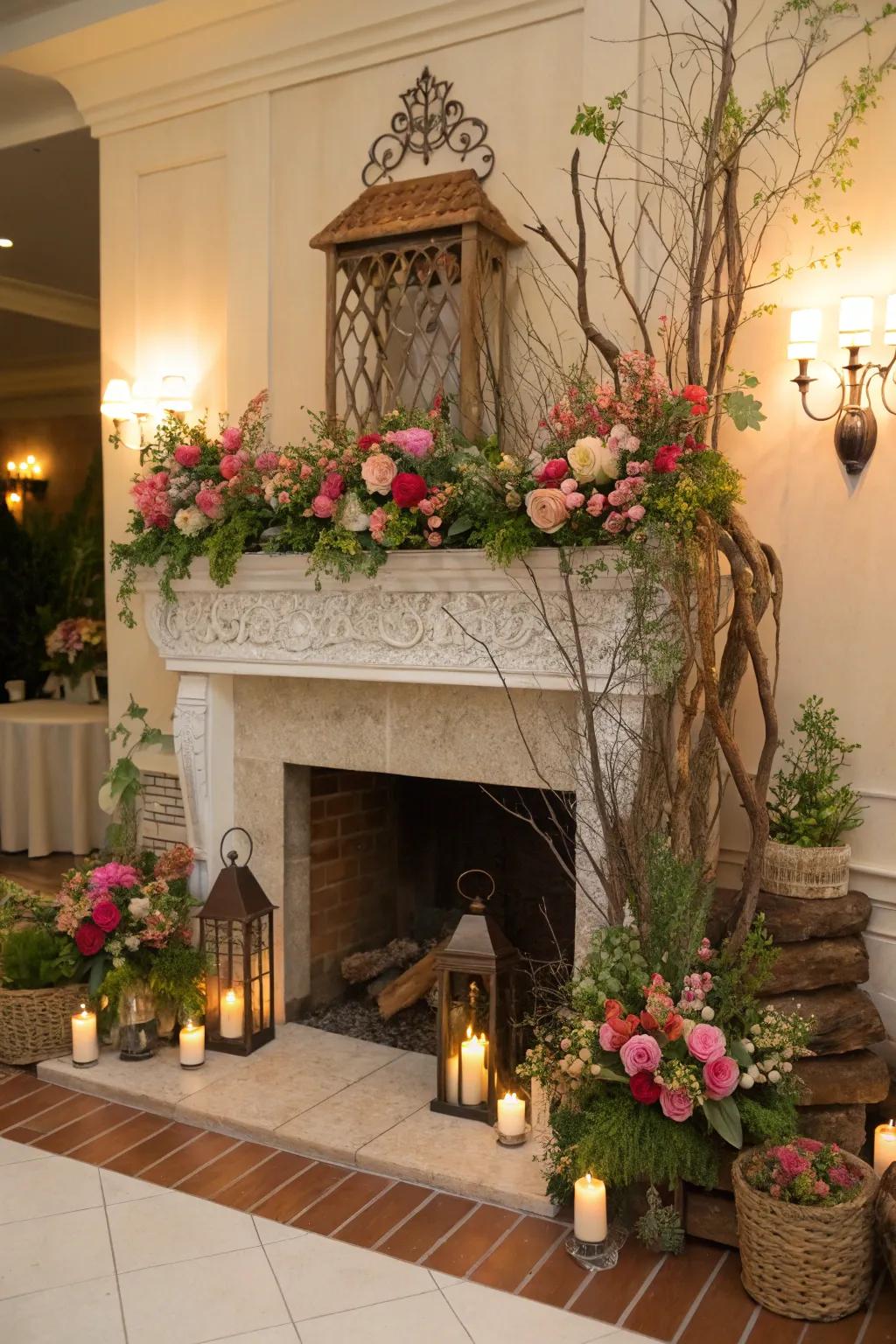 A fairy tale garden theme brings a playful touch to your fireplace.